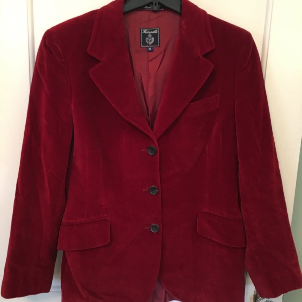 Red velour 3 button blazer